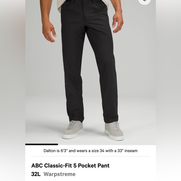 Lululemon ABC Classic-Fit 5 Pocket Pant
32L Warpstreme Black 33 - Picture 8 of 8